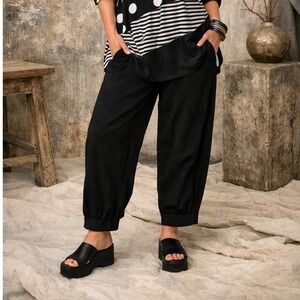 OZAI N KU Women's Lantern Pants Black Cropped Pull On Lagenlook- Size L